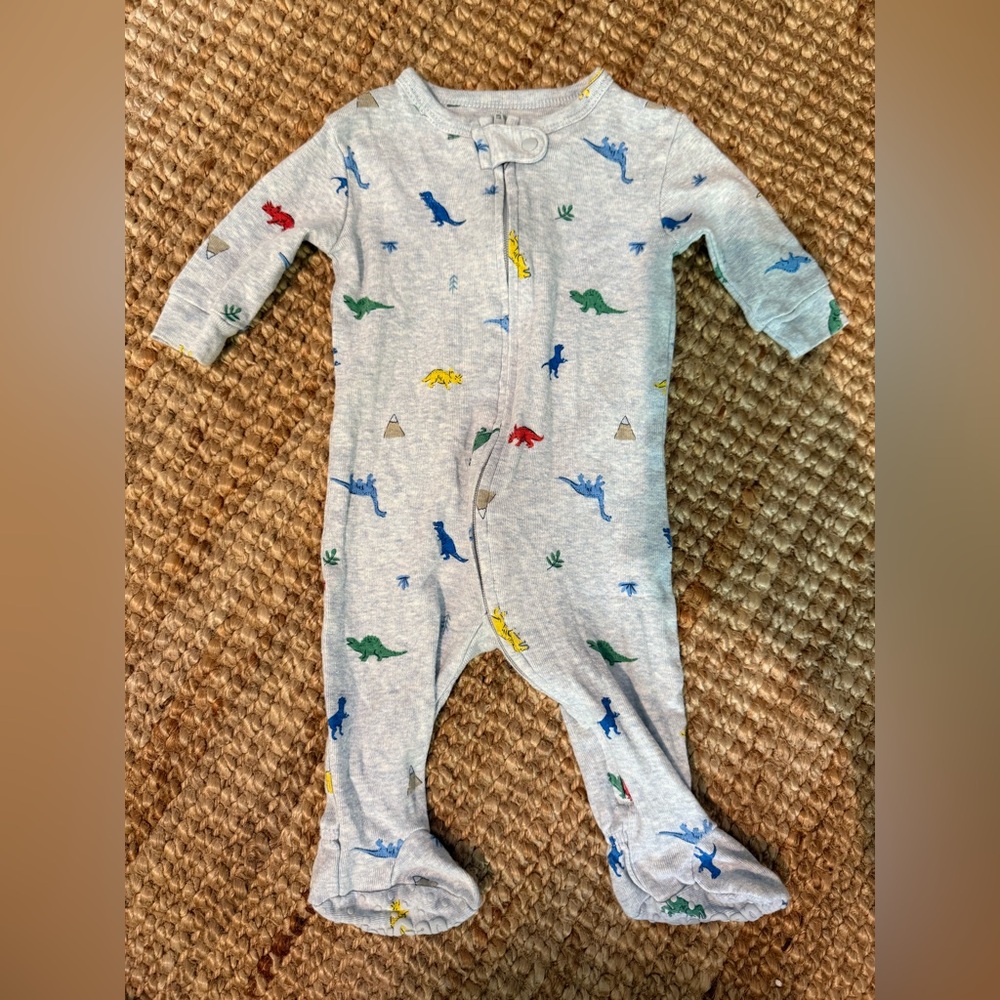 GAP Gray and Blue Footies One Piece with Playful Dinosaur Print